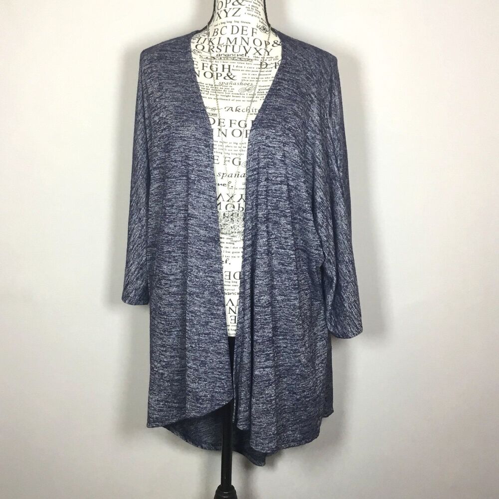 Long open front duster cardigan dark blue longer in back layering comfy cozy M